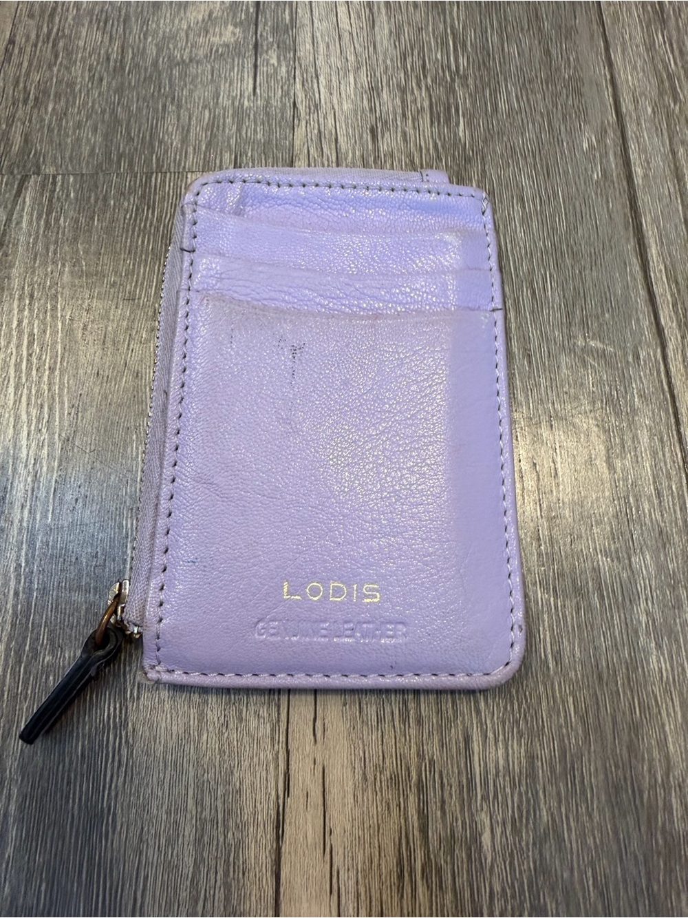 Lodis Lavender Leather Mini Card Holder Slim Zip Wallet Coin Pocket Minimalist